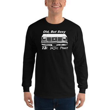 OBS Powerstroke 7.3l Power Long Sleeve T-Shirt modeled in black